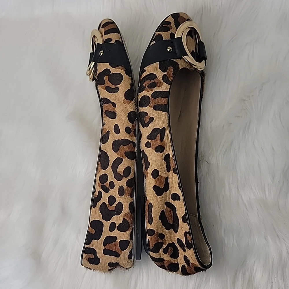 KARL LAGERFELD Liannes Leopard Animal Printed Calf Hair Embellished Ballet Flats